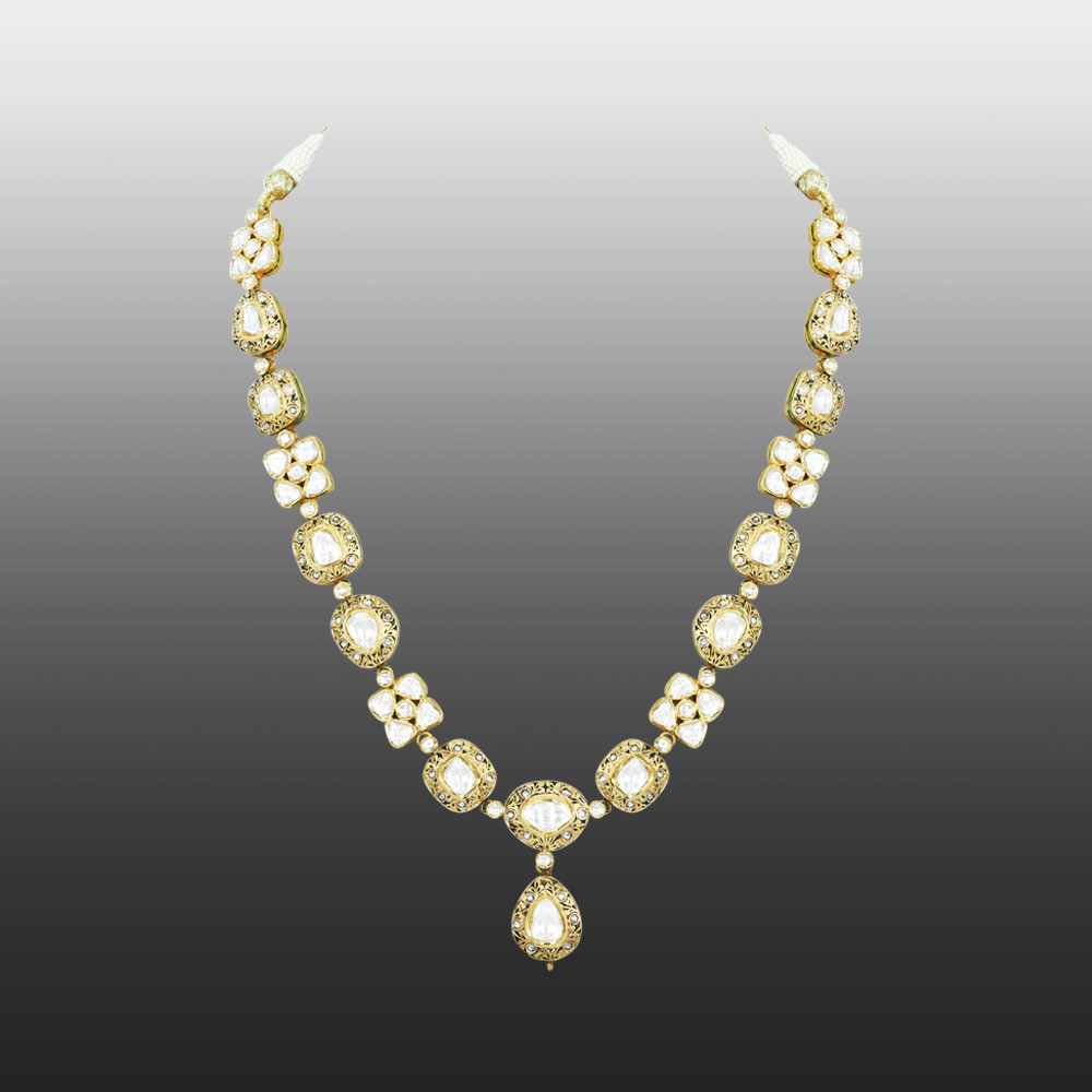 Polki Necklace with Teardrop Pendant in Partash work